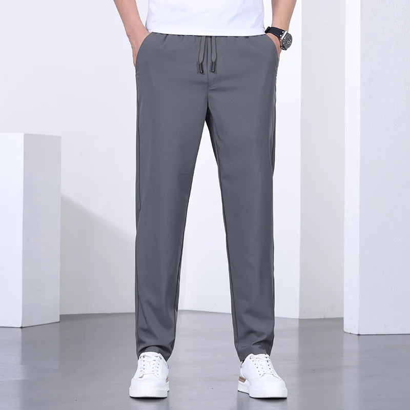 Premium Elastic New Brand Anti-pilling Drawstring Casual Fashion Men Breathable Office Business Long Pants Easy Care Trousers