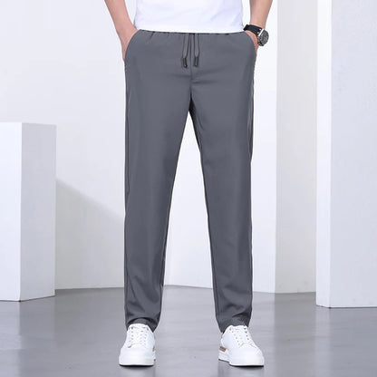 Premium Elastic New Brand Anti-pilling Drawstring Casual Fashion Men Breathable Office Business Long Pants Easy Care Trousers