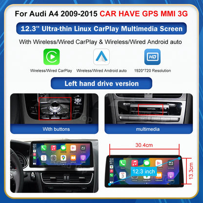 CN Road Top 8.9 12.3'' Touch Screen Multimedia Player Andriod Auto Link For Audi A4 S4 B8 2009-2015 GPS Carplay Display Car Play