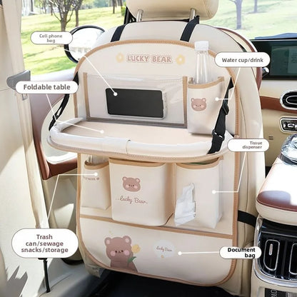 Car Seat Back Organizer - Rear Hanging Storage Bag, Backseat Table Tray, Vehicle Mounted Desk Board