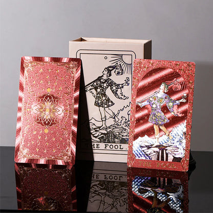 7*12cm Premium Red Gold Foil Tarot Cards PVC Glitter Laser Holographic Divination Deck with Guidebook Luxury Gift Box Board Game