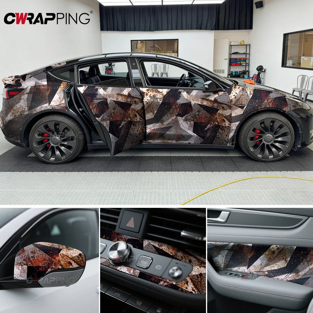 Camouflage Film Wrap Foil Car Sticker Motorcycle Stickers Vintage Rust Effect Vinyl Wrap Black Supplies Car Body Films Adhesive
