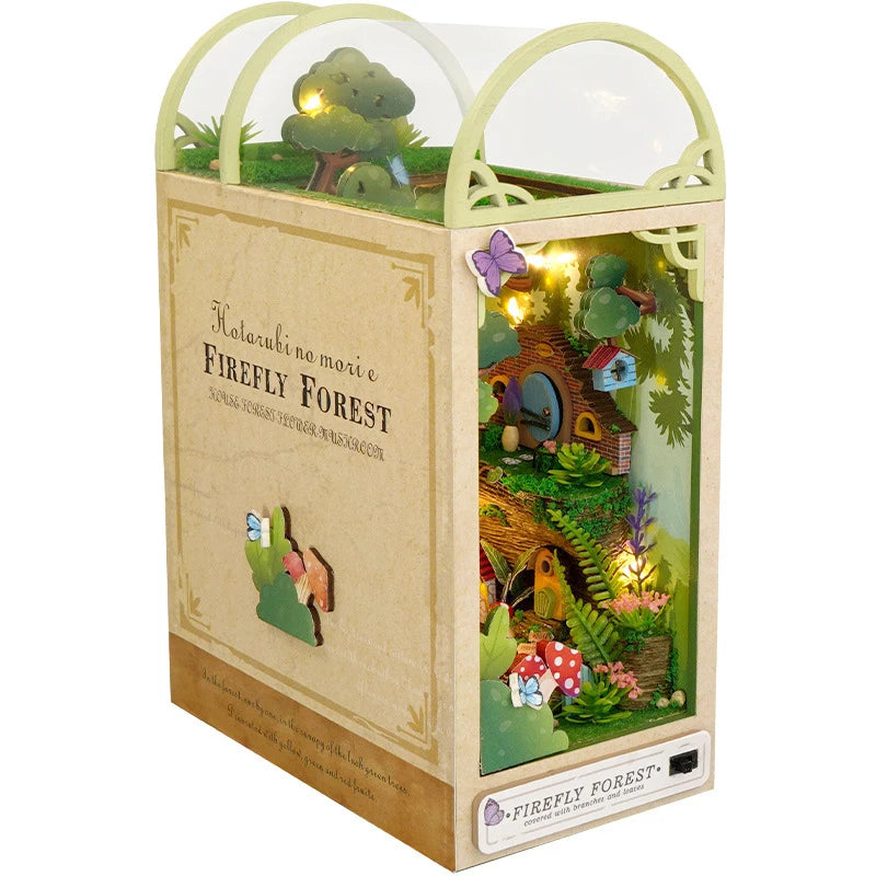 TC16/TC18/TC35/TC36/TC39 DIY Wooden Book Nook Shelf Insert Kit Bookshelf Forest House Dollhouse Bookend Toys Girls Xmas Gifts
