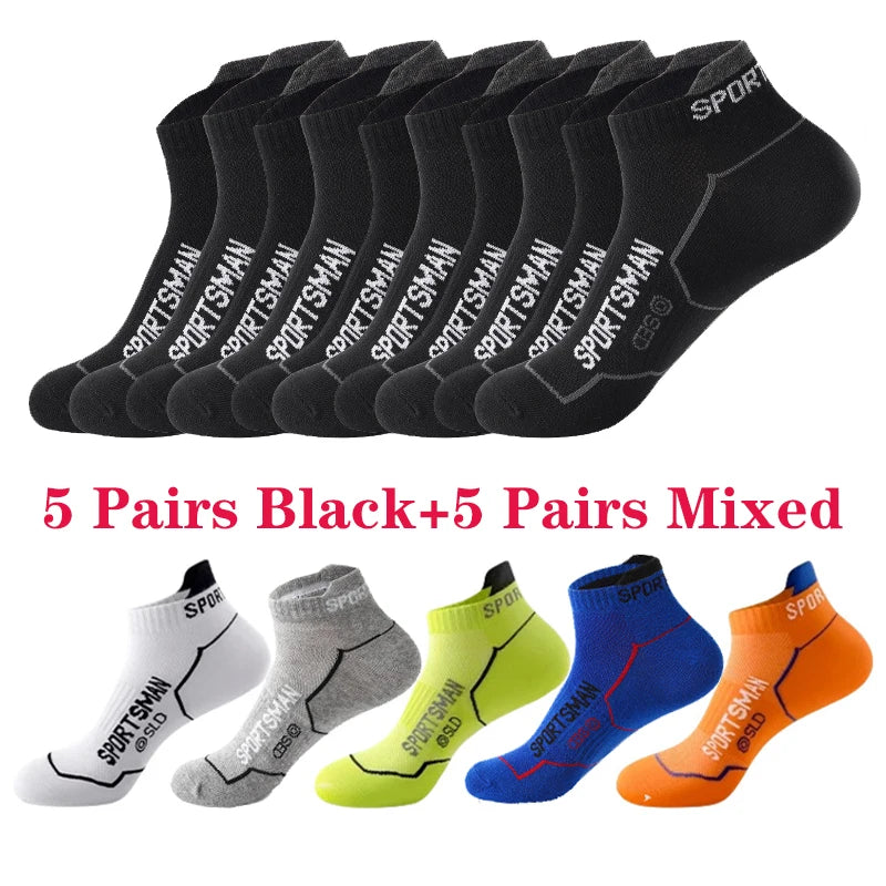 10 Pairs Men's Ankle Running Socks Cotton Breathable Marathon Sports Short Socks Comfortable Sweat Absorption Fitness Socks