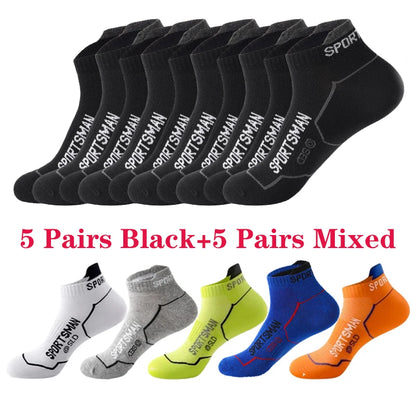 10 Pairs Men's Ankle Running Socks Cotton Breathable Marathon Sports Short Socks Comfortable Sweat Absorption Fitness Socks