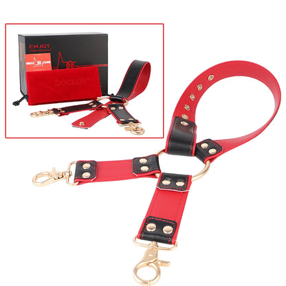ANOSX Leather Control Harness Body Bondage Belt Kit Restraint Straps Neck To Thigh Strap Collor With Cock Ring Strap On Belts