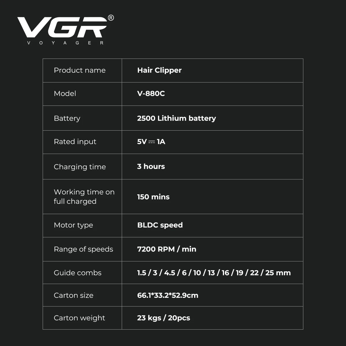 VGR Trimmer Professional Hair Clippers Rechargeable Trimmer Electric Hair Clippers Adjustable Hair Clipper Trimmer for Men V-880