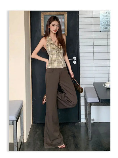 Spring 2026 Anti-wrinkle Flared Black Slimming Casual Pants New Thin Low-waisted Loose Flared Pants