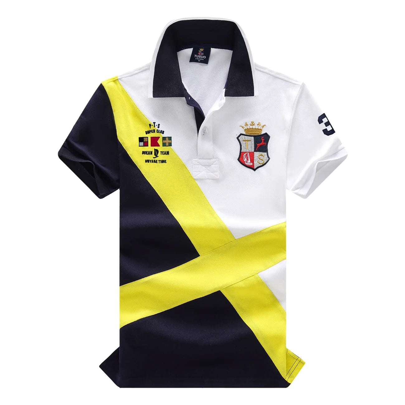Men's Polo Shirt Short-Sleeved Casual Fashion Polo Shirt Cross Stitching Color Contrast Classic Pattern Embroidery Stitching