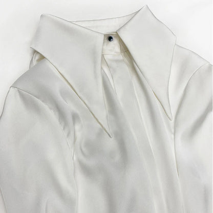 Stylish Elegant Turn Down Collar White Long Sleeve Satin Shirts Fashion Woman Vintage Blouse 2024 Office Lady Tops Blusas 16946