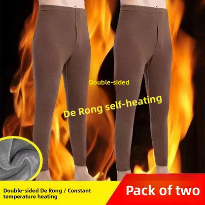 Men's Fashion Thickened Fleece Lined Slim Fit Winter Trousers Anti-Cold Base Layer Long Pants Youth Casual Pure Color