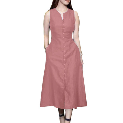 ZANZEA 2025 Summer Sundress Women Stylish Solid Party Holiday Vestidos Elegant V Neck Sleeveless Midi Dress Robe Femme Kaftan