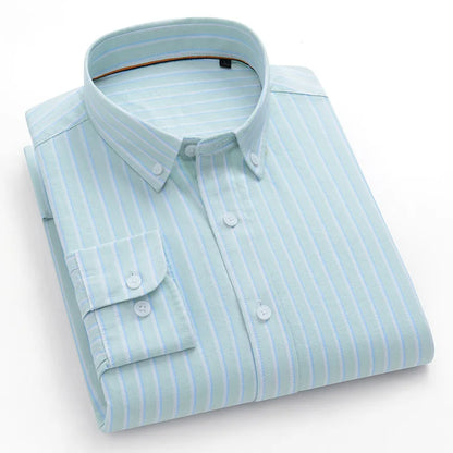 Fashion Korean Popular Clothes 100% Cotton Striped Long Sleeve Shirts for Man Casual Plain Shirt Trends Designer Tops