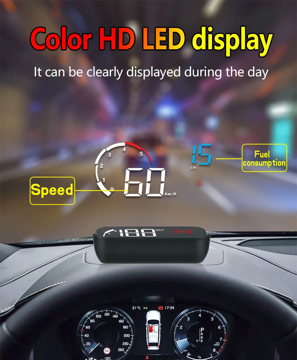 Car M10 Hud Display OBD2 HUD Head Up Display Km/H Speedometer Windshield Projection Overspeed Warning Digital On Board Computer