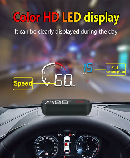 Car M10 Hud Display OBD2 HUD Head Up Display Km/H Speedometer Windshield Projection Overspeed Warning Digital On Board Computer