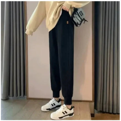 plus Size Women's Slimming Fleece Lined Cuffed Thickened Warm Sports Pants Commute Style Korean Fashion Winter Collection