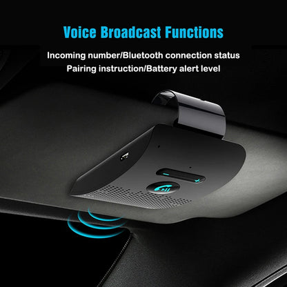 5.0 Handsfree Car Kit Hifi Speaker 2W Wireless Audio Receiver MP3 Music Player Noise Cancelling Sun Visor Clip