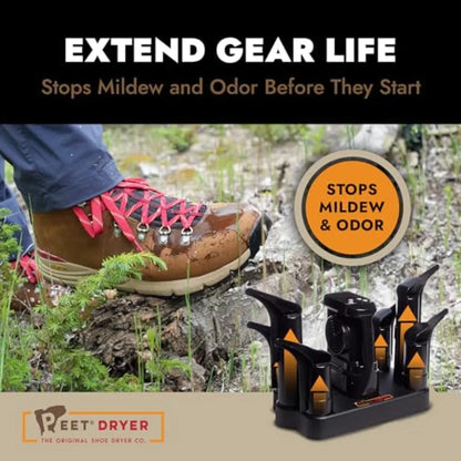 Heated family dryer for 3 pairs of boots and shoes, PEET, black, rapid drying with even heat distribution