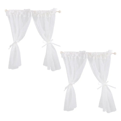 2Pcs Delicate Lace Mini Window Curtains Dollhouse Miniature Interior Decor Tiny House Window Treatment Set DIY Crafting