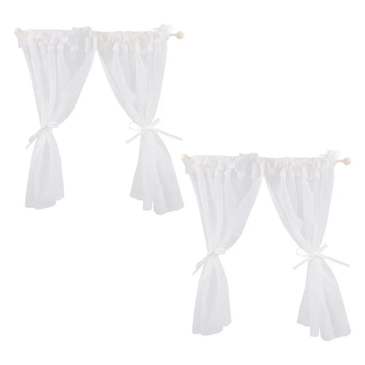 2Pcs Delicate Lace Mini Window Curtains Dollhouse Miniature Interior Decor Tiny House Window Treatment Set DIY Crafting