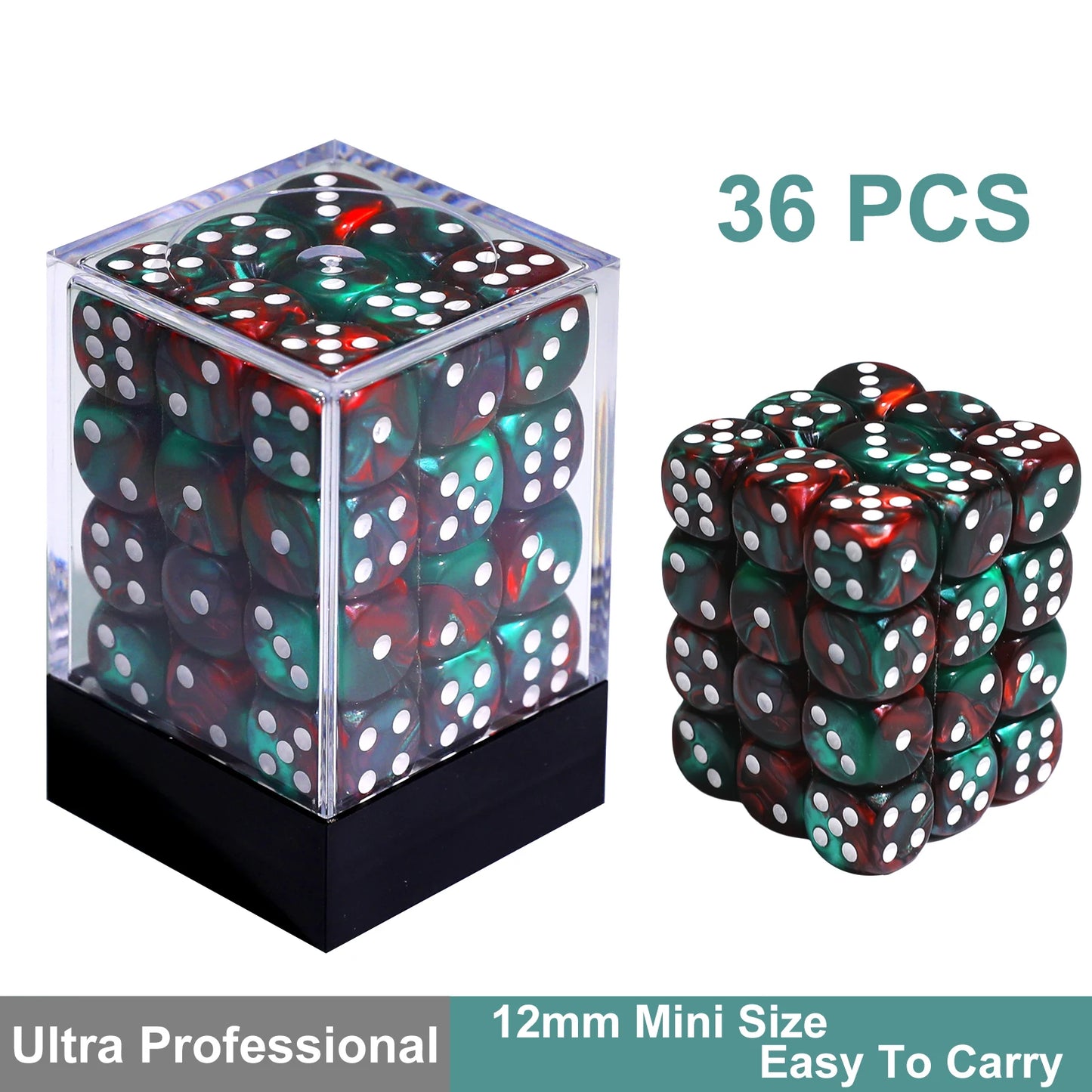 36Pcs 12mm D6 Double Color Glitter Dice for RPG Board Games Tabletop DND Accessories Family Board Games Gift with Storage Box