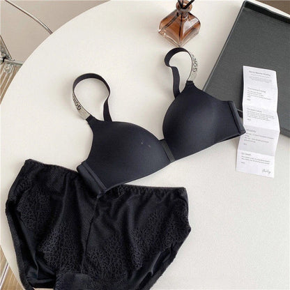 Hot Sale Sexy Letter Rhinestone Strap Bra Set Seamless Thin Summer Light Push Up Anti Sagging Comfortable Women Lingerie Set