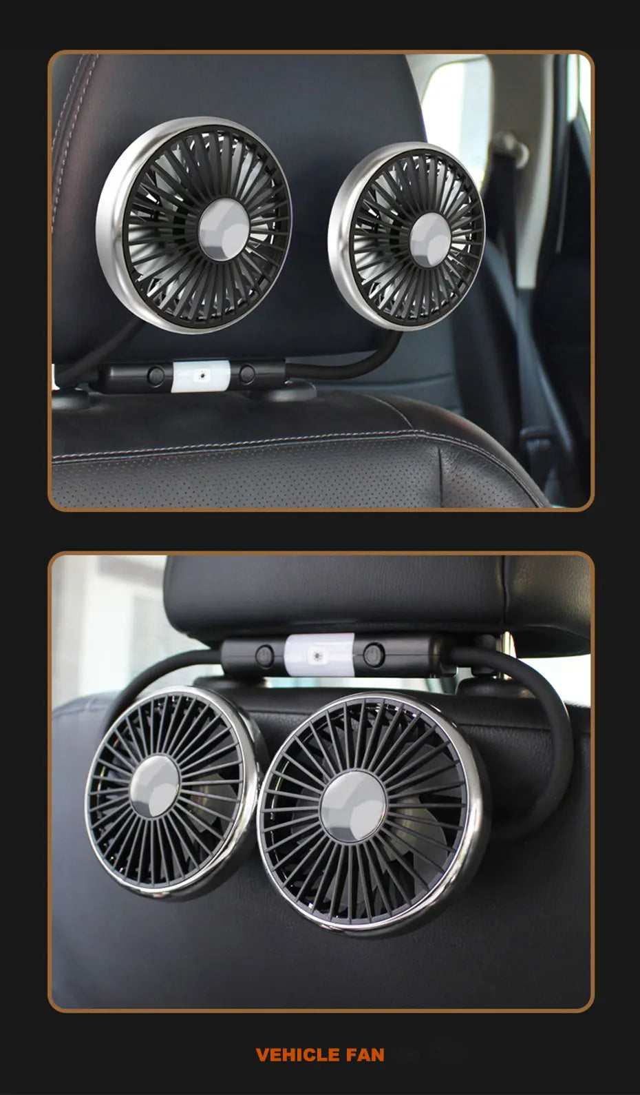 SEAMETAL Dual Head Car USB Fan Cooling Air Fan 3-Speed 360 Degree Adjustable Auto Headrest Fan for Summe Car Accessories