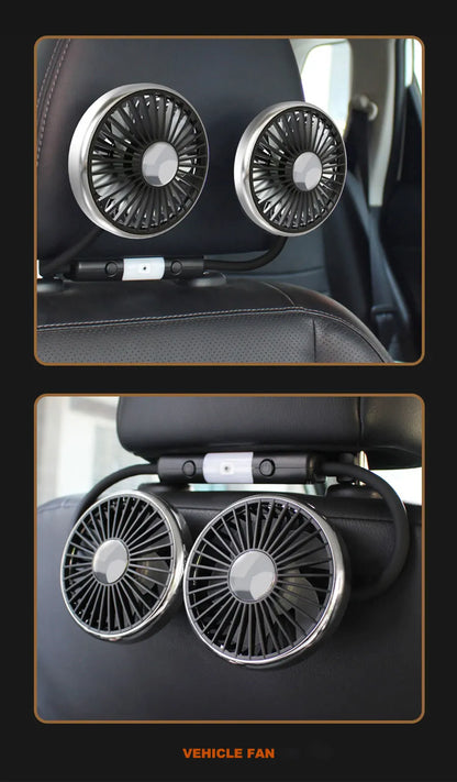 SEAMETAL Dual Head Car USB Fan Cooling Air Fan 3-Speed 360 Degree Adjustable Auto Headrest Fan for Summe Car Accessories