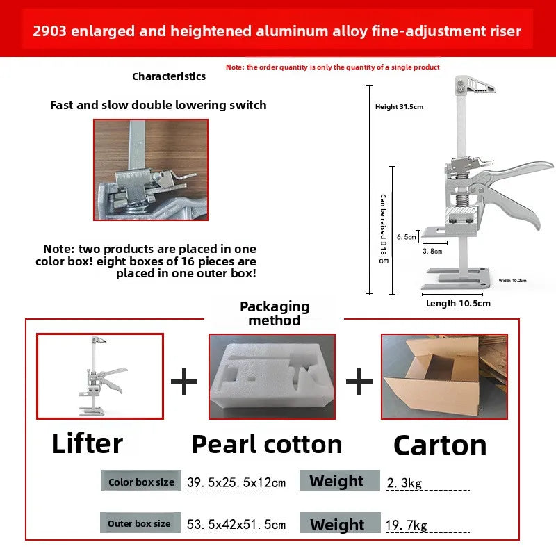 In Stock All Aluminum Micro Adjustable Rubber Coated Manual Lift Jack Top Lift with Ergonomic Lever for Doors Windows Cabinets