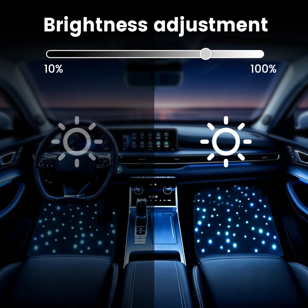 4pcs Starlight LED Car Floor Mats, App Control Washable Fiber Optic Lights Universal Automotive Decoration Atmosphere Light