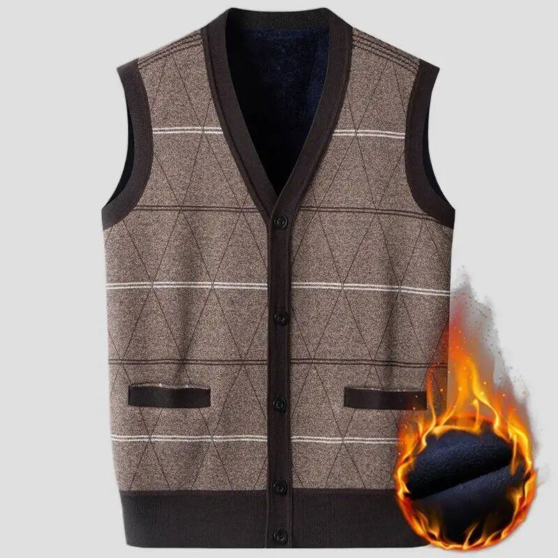 Men's Argyle Cardigan Vest Grey Knit Sweater Autumn Winter Warm Diamond Pattern Design Loose Comfortable Multiple Sizes Clothing