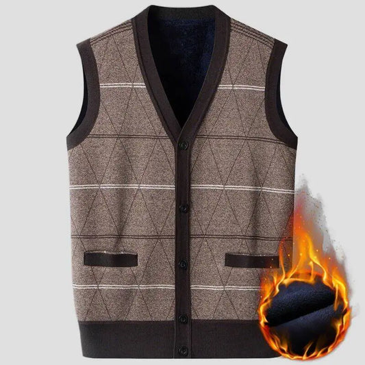 Men's Argyle Cardigan Vest Grey Knit Sweater Autumn Winter Warm Diamond Pattern Design Loose Comfortable Multiple Sizes Clothing
