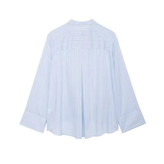 Women's Striped Shirt with Pocket New Spring Long Cuffed Sleeve O Neck Simple Women Shirt & Blouses Asymmetric Hem Female Tops