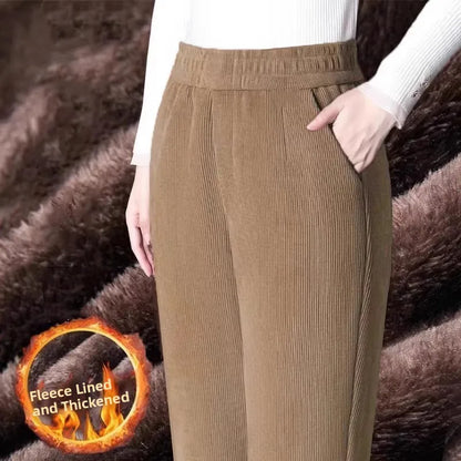 High Waist Flannel Lined Thickened Corduroy Pants for Women Autumn Winter Casual Harlan Pants Versatile Comfortable Cotton Pants