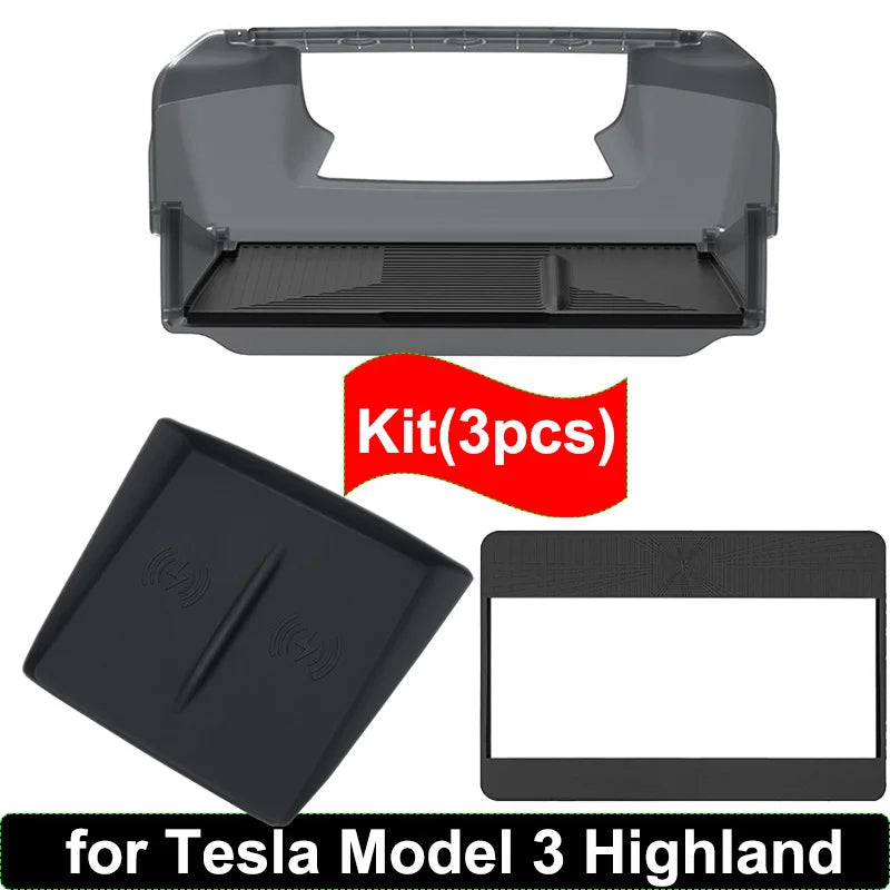 For Tesla Model Y Juniper 2025 Accessories Under-Screen Storage Organizer Box Center Console Screen Protect Trim Charge Pad Mat
