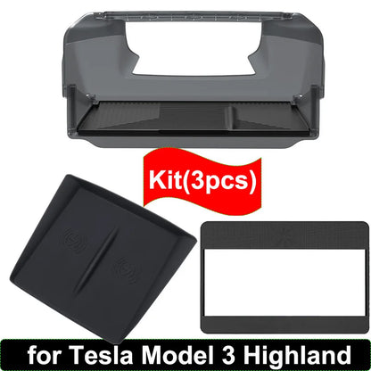 For Tesla Model Y Juniper 2025 Accessories Under-Screen Storage Organizer Box Center Console Screen Protect Trim Charge Pad Mat