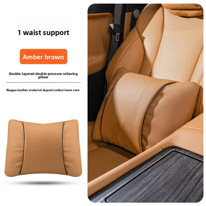 High Quality Universal Car Headrest Cushion Car Seat Neck Pillow High-grade Leather Breathable Lumbar Support Car Pillow