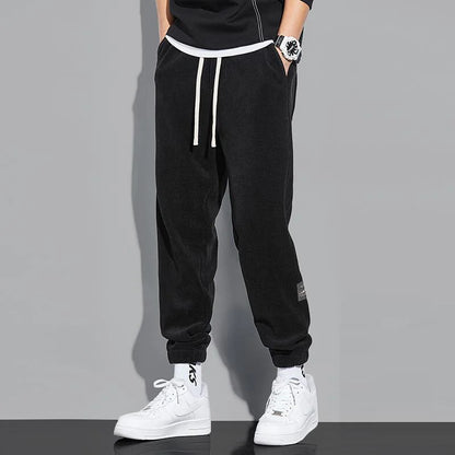 Trendy Retro Corduroy Joggers Men's Autumn Winter 2025 New Fleece Lined Loose Sports Casual Pants Comfortable Long Trousers