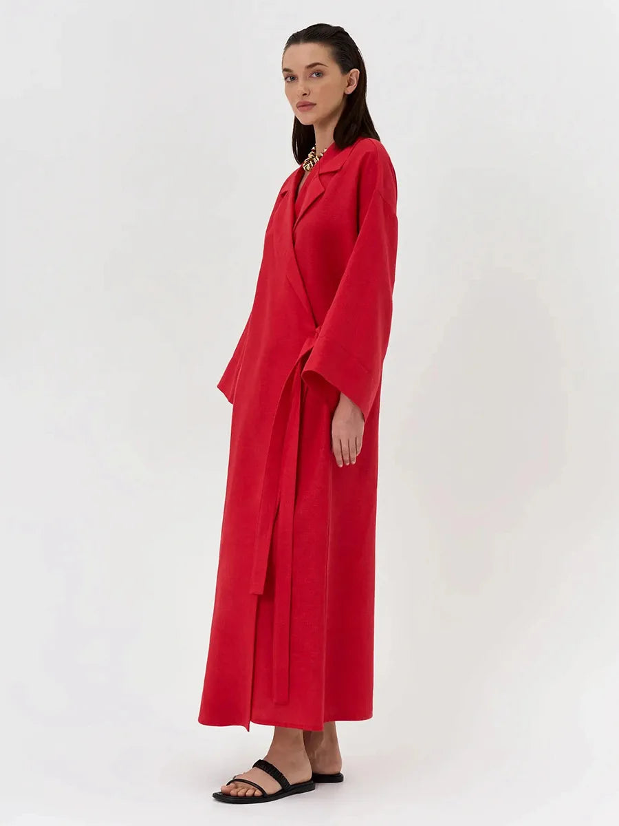 Tossy Casual Loose Lace-Up Dress Female Lapel Long Sleeve High Waist Solid Autumn 2025 New Bandage Dress Women's Commute Dress