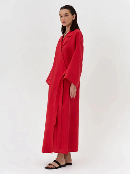Tossy Casual Loose Lace-Up Dress Female Lapel Long Sleeve High Waist Solid Autumn 2025 New Bandage Dress Women's Commute Dress