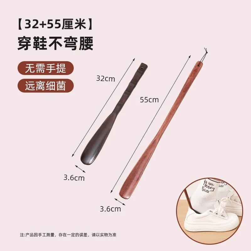 Long Handle Wooden Shoe Horn Natural Wood No Bend Waist Shoe Scraper Household Essential for Pregnant Women Shoe Insertion Tool