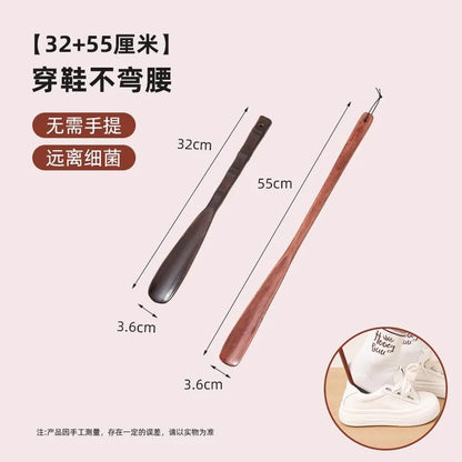 Long Handle Wooden Shoe Horn Natural Wood No Bend Waist Shoe Scraper Household Essential for Pregnant Women Shoe Insertion Tool