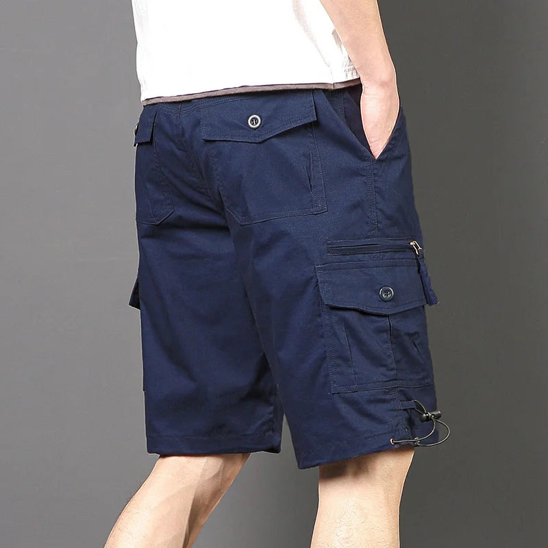 Men's Work Shorts Summer Lightweight with Drawstring Waist Multiple Pockets Loose Fit Casual 5-Inch High Street American Style
