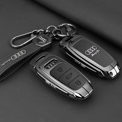Leather Key Case Shell Buckle Car Key Cover for Audi A3 A4 B9 A6 A7 4K A8 E-tron Q5 Q8 C8 D5 SQ8 Car Remote Control Shell