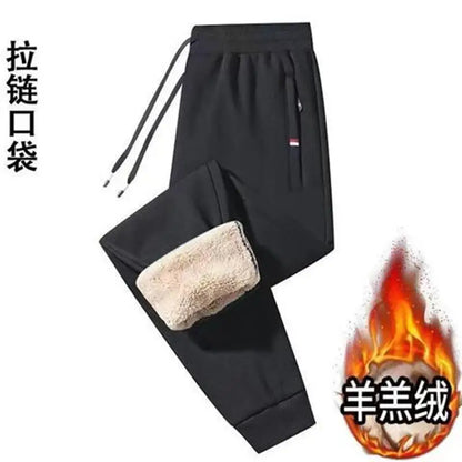 Men's Autumn Winter Thickened Large Size Lamb Velvet Fleece Lined Warm Loose Casual Pants Polyester Fiber Youth Pure Color