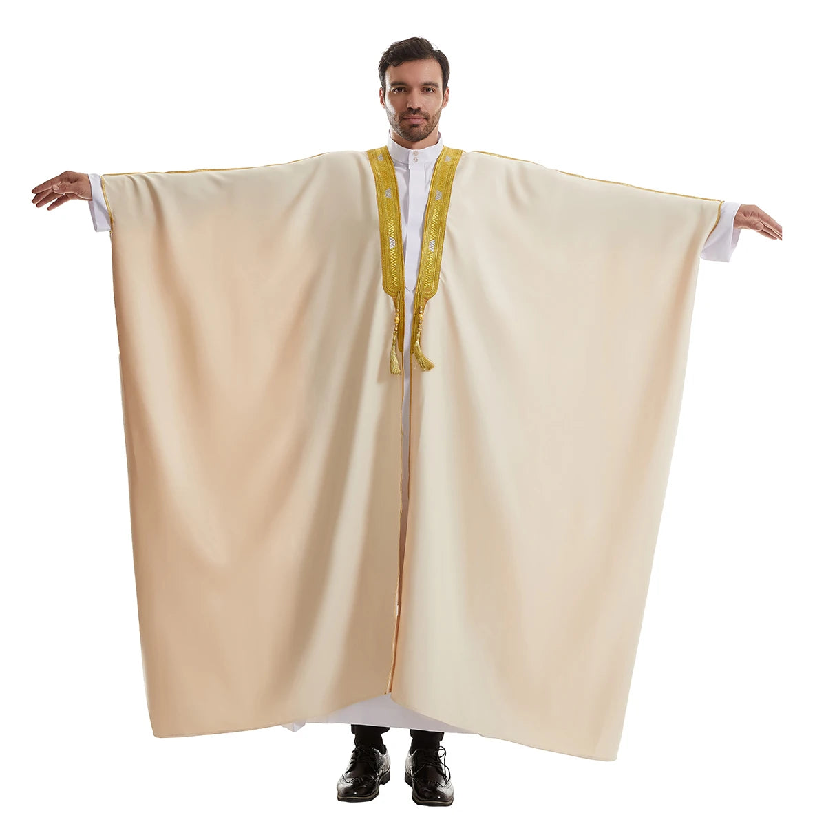 TH842 Muslim Men's Long Sleeves Embroidery Ankle Length Cardigan Robe Islamic Kaftan Jubba Thobe