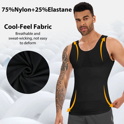 Slimbelle Men's Compression Shapewear Tank Top Mesh Bust Vest Breathable Tummy Control Underwear Body Shaper Slimming Undershirt