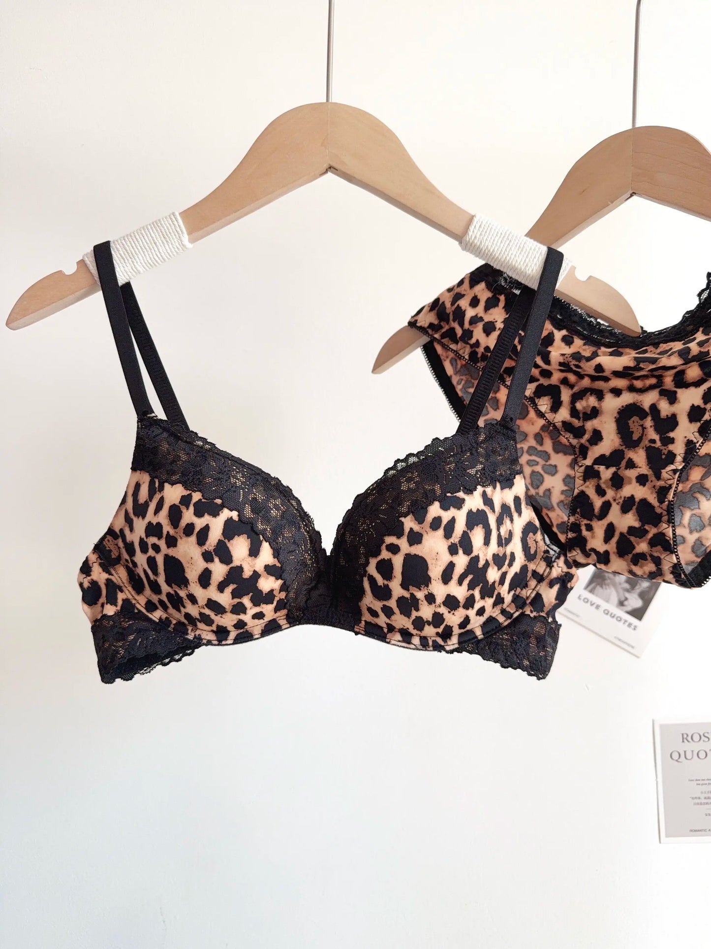 Sexy Leopard Print Lingerie Set Women Wireless Invisible Small Bust Lift, Adjustable A To C Cup, Sheer Lace Pure Style,soft S-XL