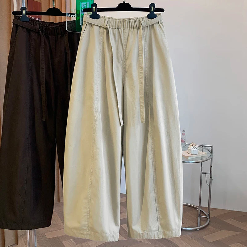 High Waist Straight Leg Cotton Cargo Pants Women's plus Size Loose Fit Casual Trousers Retro Style Spring Fashion Ladies' Wear