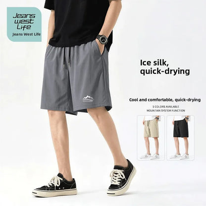 Jeanswest Life Men's Ice Silk Shorts Summer Loose Large Size Quick Dry Five-Quarter Length Casual Sporty Trousers
